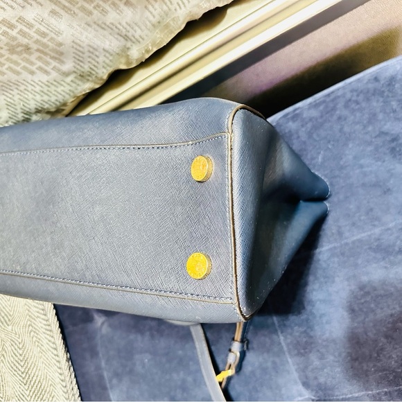 Michael Kors Satchel in Blue with Elegant Gold Tone Accents Crossbody Bag - Picture 11 of 14